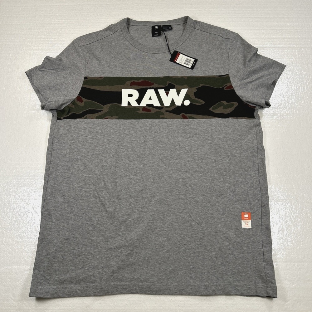 New G-Star Raw Tairi Shirt Men's 2XL Gray Camo Organic Hip Hop Streetwear NWT